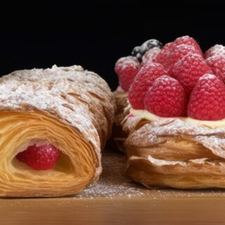 French pastry breakfast with freshly baked croissants and berries. Created using butter products from Middledale for food manufacturers.